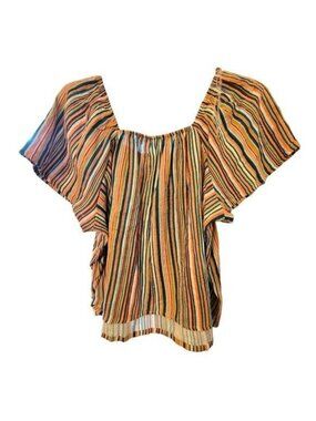 Cotton Linen Causal Top Sleep Shirt Lounge Green Orange Womans L 12/14 LH127